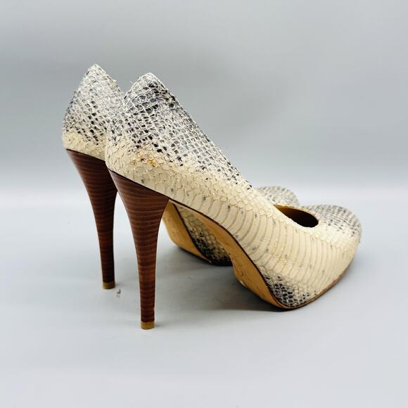 Stuart Weitzman Shoes Womens 6 Ivory Leather Pump Snake Embossed Stiletto Heels - Picture 8 of 11